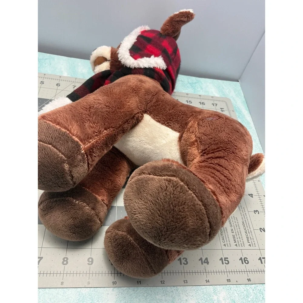 Rudolph‎ Red-Nosed Reindeer Plush Buffalo Plaid Trapper Hat Scarf Christmas 14in